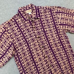 Noa Noa Hawaiian Shirt Mens Medium Purple Geometric Tribal Handmade Woven Aloha‎